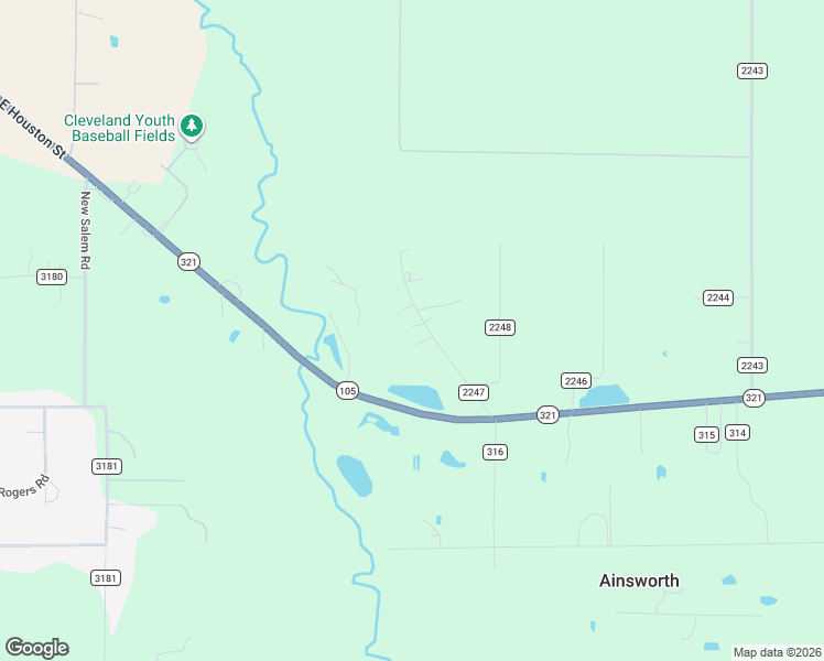 map of restaurants, bars, coffee shops, grocery stores, and more near 243 County Road 2247 in Cleveland