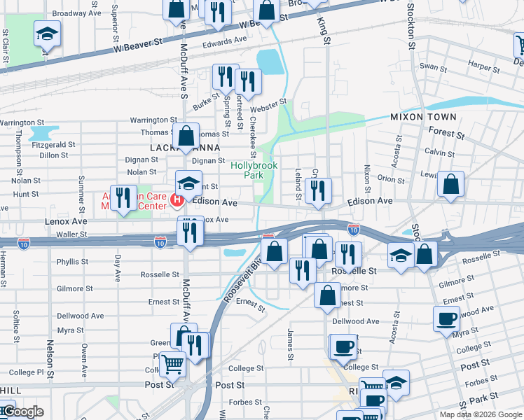 map of restaurants, bars, coffee shops, grocery stores, and more near 2842 Edison Avenue in Jacksonville