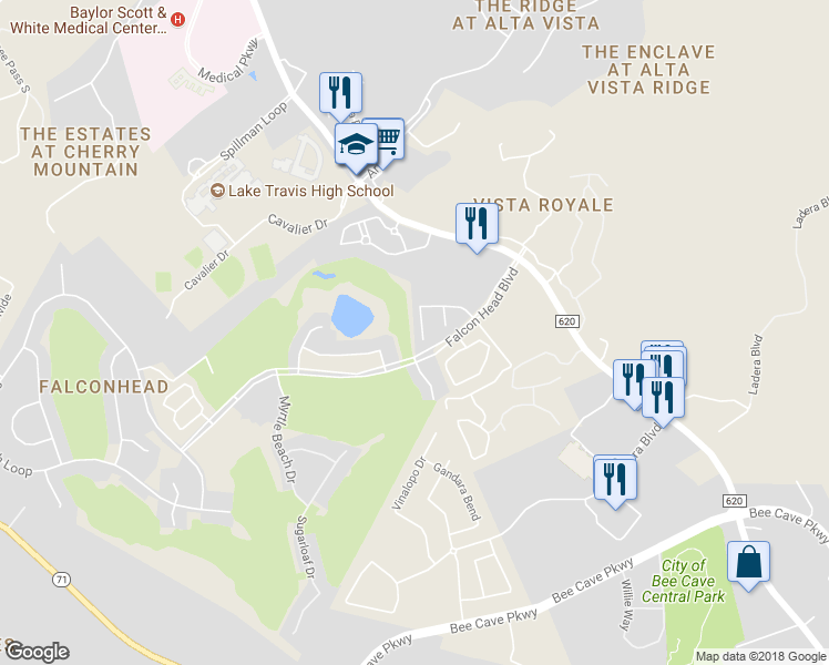 map of restaurants, bars, coffee shops, grocery stores, and more near 14520 Broadwinged Hawk Drive in Austin