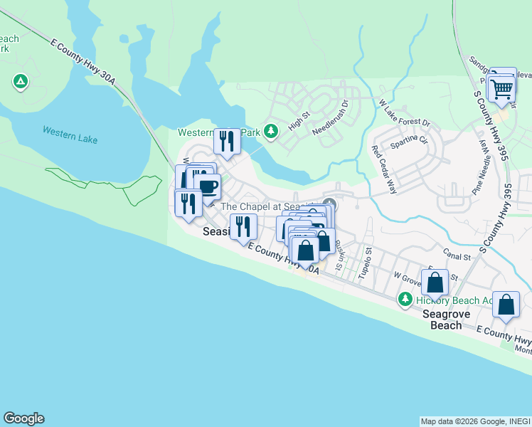 map of restaurants, bars, coffee shops, grocery stores, and more near 814 Forest Street in Niceville