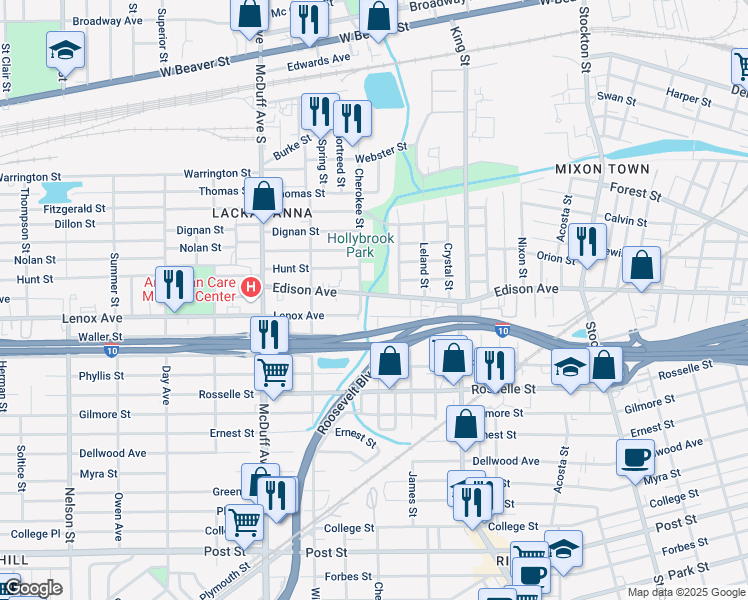 map of restaurants, bars, coffee shops, grocery stores, and more near 2842 Edison Avenue in Jacksonville