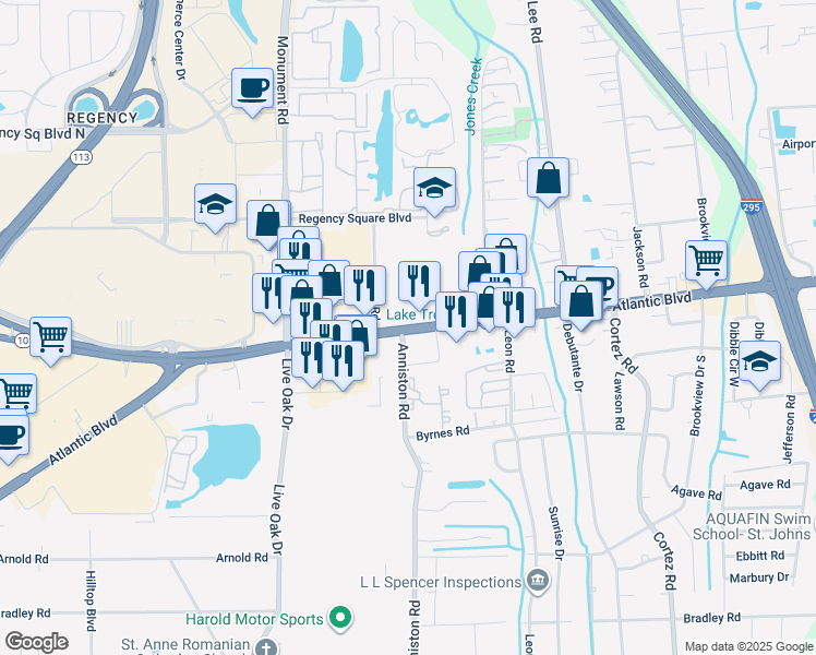 map of restaurants, bars, coffee shops, grocery stores, and more near 9940 Atlantic Boulevard in Jacksonville