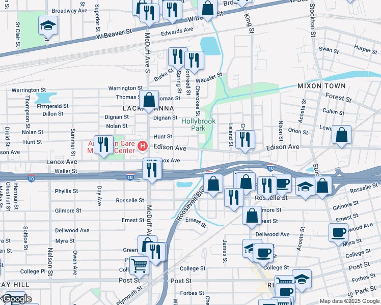 map of restaurants, bars, coffee shops, grocery stores, and more near 2890 Edison Ave in Jacksonville