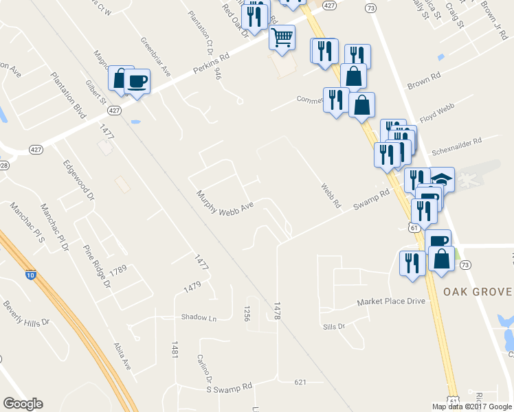 map of restaurants, bars, coffee shops, grocery stores, and more near 37175 Murphy Webb Avenue in Prairieville