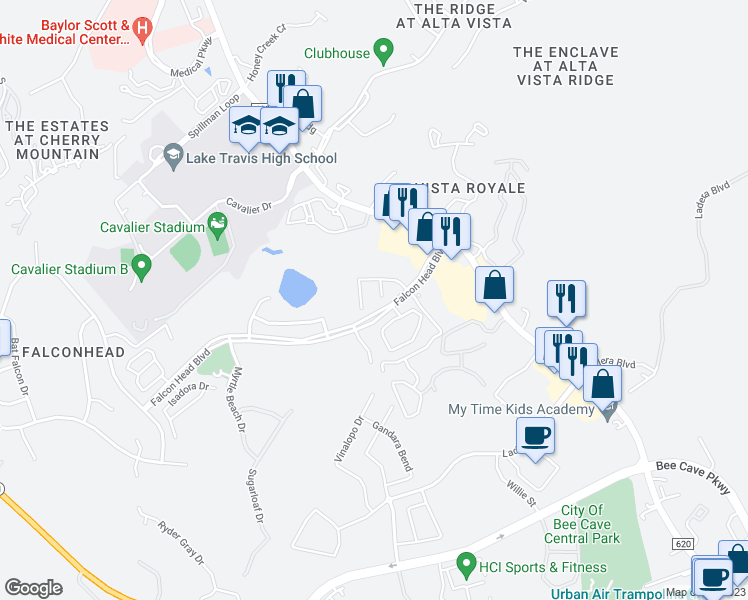 map of restaurants, bars, coffee shops, grocery stores, and more near 3716 Broadwinged Hawk Cove in Austin