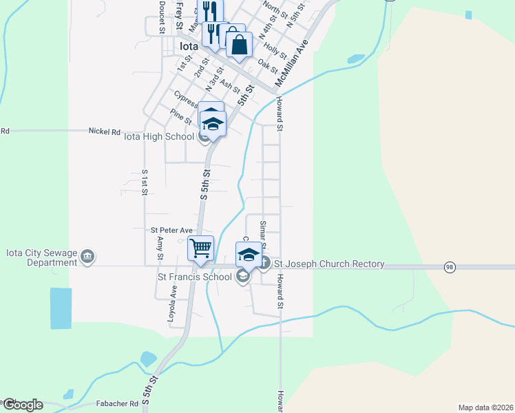 map of restaurants, bars, coffee shops, grocery stores, and more near 522 Simar Street in Iota
