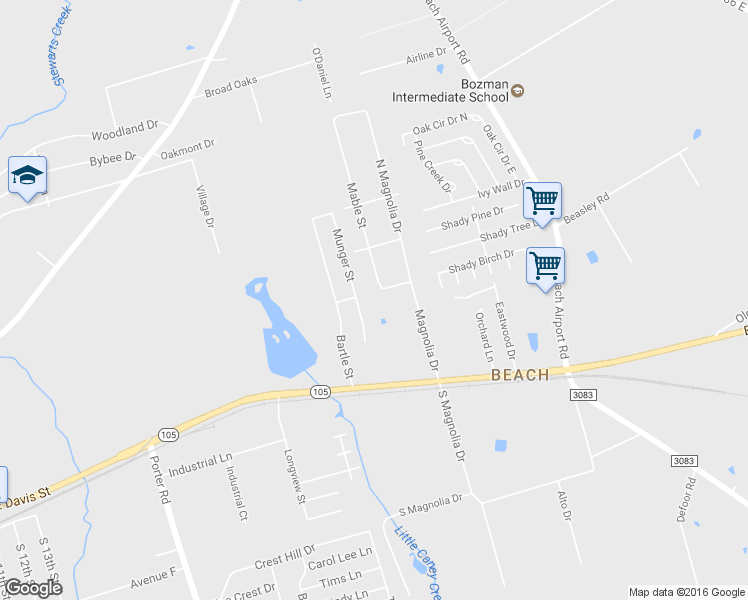 map of restaurants, bars, coffee shops, grocery stores, and more near 295 Mable Street in Conroe