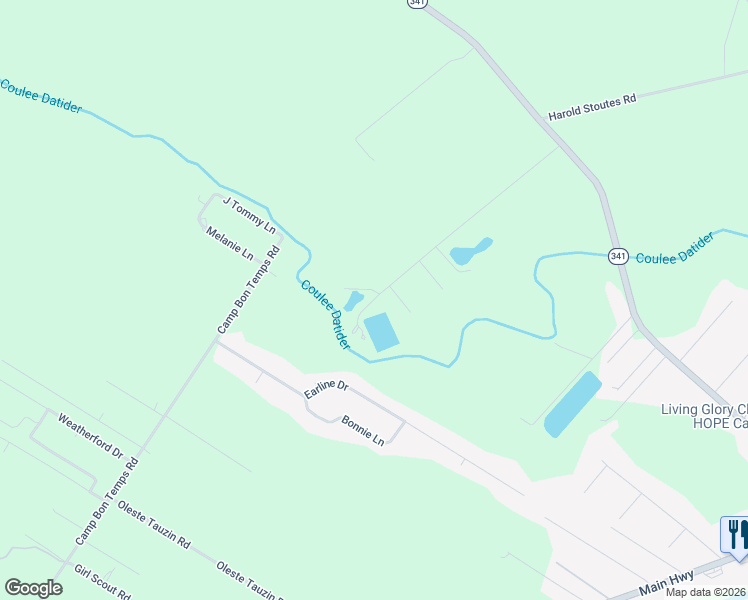 map of restaurants, bars, coffee shops, grocery stores, and more near 1187 Lawless Tauzin Road in Breaux Bridge