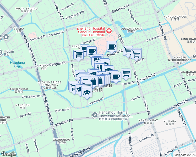 map of restaurants, bars, coffee shops, grocery stores, and more near in Hangzhou