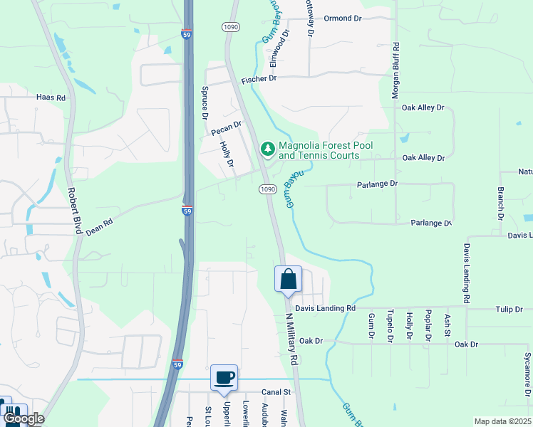 map of restaurants, bars, coffee shops, grocery stores, and more near 61481 North Military Road in Slidell