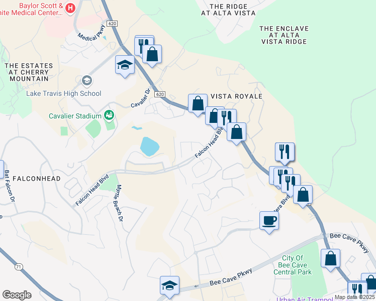 map of restaurants, bars, coffee shops, grocery stores, and more near 3712 Broadwinged Hawk Cove in Austin