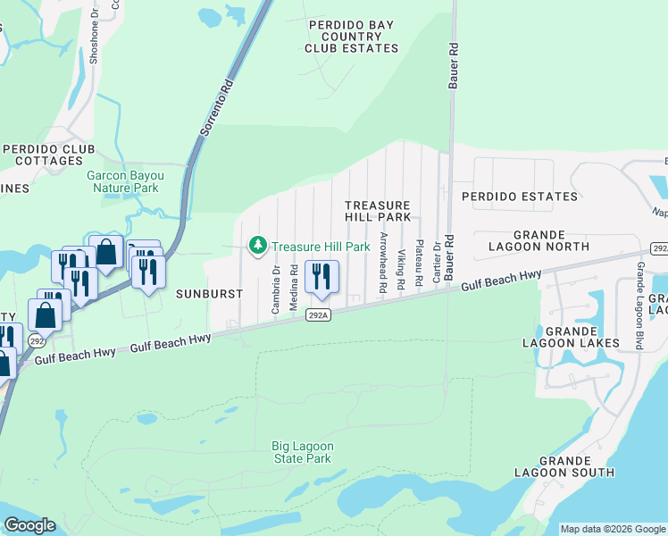 map of restaurants, bars, coffee shops, grocery stores, and more near 5405 Kee Memorial Drive in Pensacola
