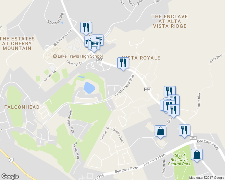 map of restaurants, bars, coffee shops, grocery stores, and more near 14520 Broadwinged Hawk Drive in Austin