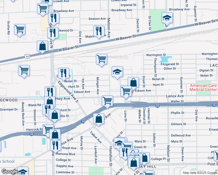 map of restaurants, bars, coffee shops, grocery stores, and more near 4524 Edison Avenue in Jacksonville