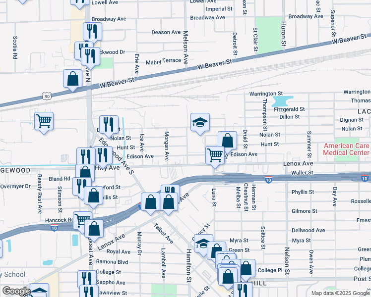 map of restaurants, bars, coffee shops, grocery stores, and more near 4524 Edison Avenue in Jacksonville