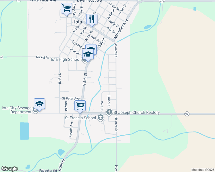 map of restaurants, bars, coffee shops, grocery stores, and more near 522 Simar Street in Iota