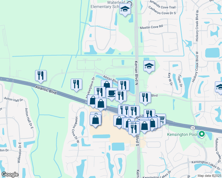 map of restaurants, bars, coffee shops, grocery stores, and more near Unnamed Road in Jacksonville