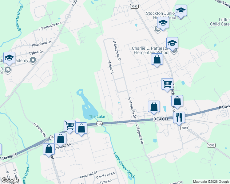 map of restaurants, bars, coffee shops, grocery stores, and more near 295 Mable Street in Conroe
