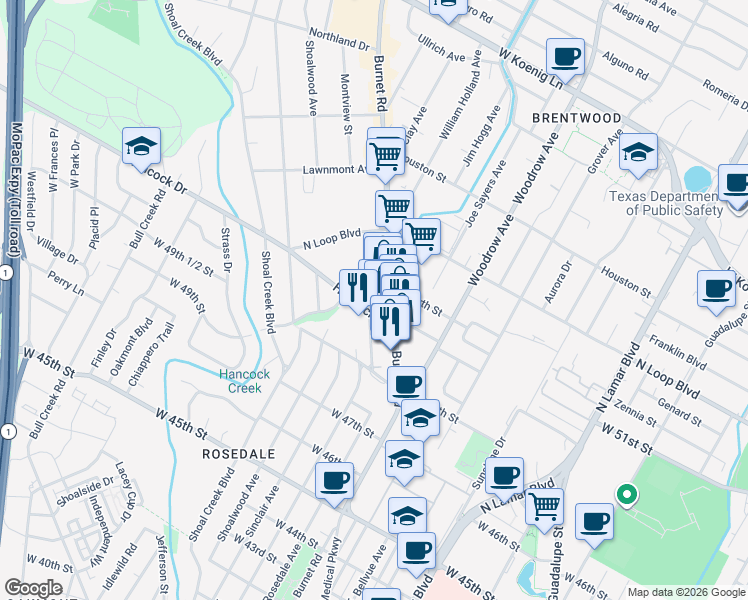map of restaurants, bars, coffee shops, grocery stores, and more near in Austin