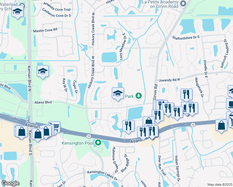 map of restaurants, bars, coffee shops, grocery stores, and more near 12731 Abess Boulevard in Jacksonville