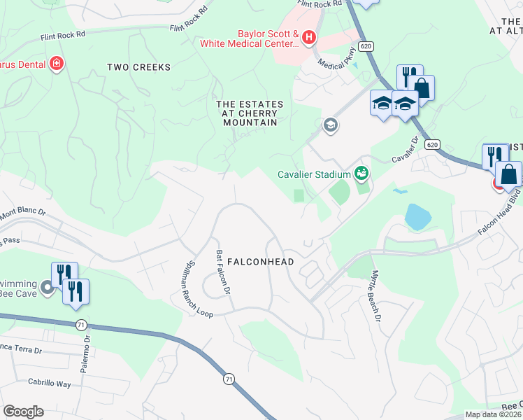 map of restaurants, bars, coffee shops, grocery stores, and more near 15817 Spillman Ranch Loop in Austin