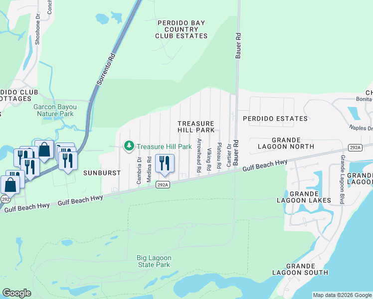 map of restaurants, bars, coffee shops, grocery stores, and more near 5311 Yellow Bluff Road in Pensacola