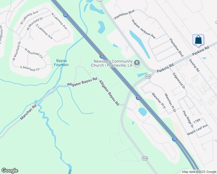 map of restaurants, bars, coffee shops, grocery stores, and more near 18510 Blue Meadows Drive in Prairieville