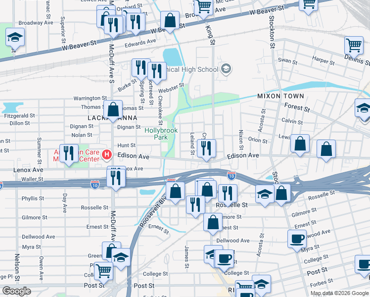 map of restaurants, bars, coffee shops, grocery stores, and more near 2812 Maplewood Street in Jacksonville