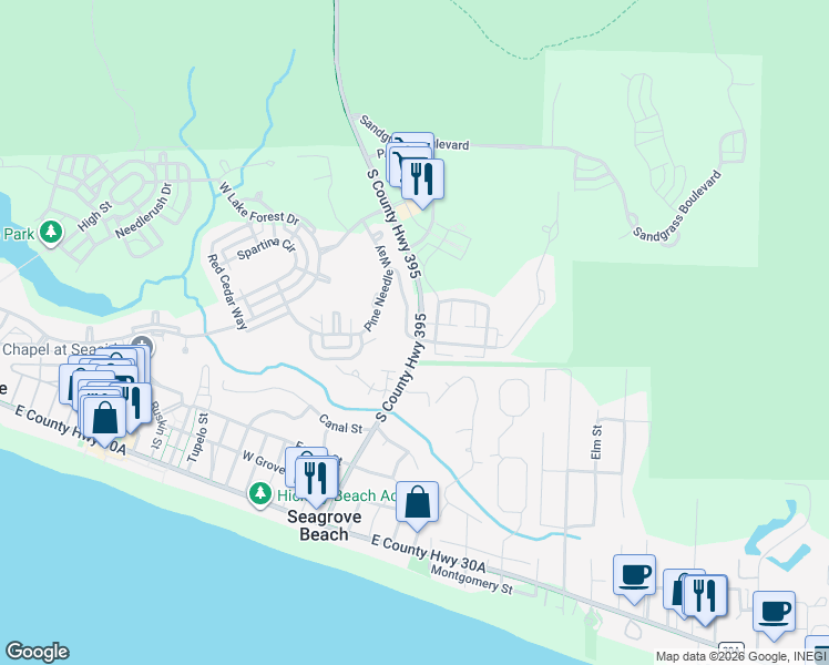 map of restaurants, bars, coffee shops, grocery stores, and more near 144 Royal Fern Way in Santa Rosa Beach