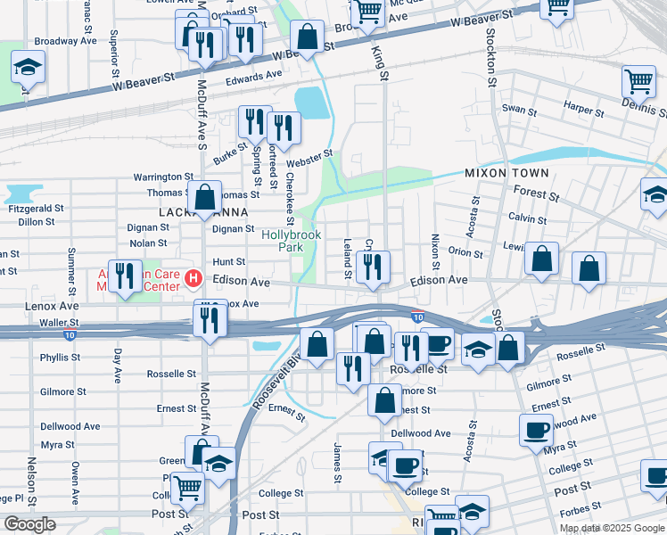map of restaurants, bars, coffee shops, grocery stores, and more near 2812 Maplewood Street in Jacksonville