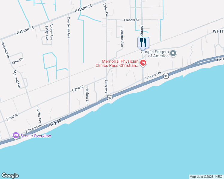 map of restaurants, bars, coffee shops, grocery stores, and more near 805 East Scenic Drive in Pass Christian