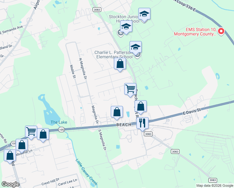 map of restaurants, bars, coffee shops, grocery stores, and more near 500 Shady Magnolia Court in Conroe
