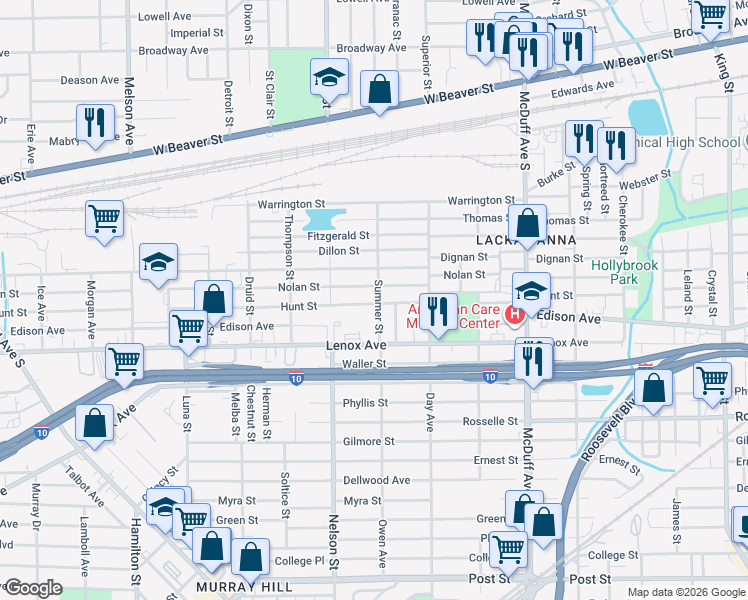 map of restaurants, bars, coffee shops, grocery stores, and more near 3318 Nolan Street in Jacksonville