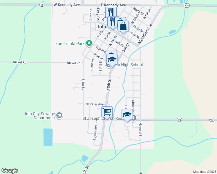 map of restaurants, bars, coffee shops, grocery stores, and more near 456 South 5th Street in Iota