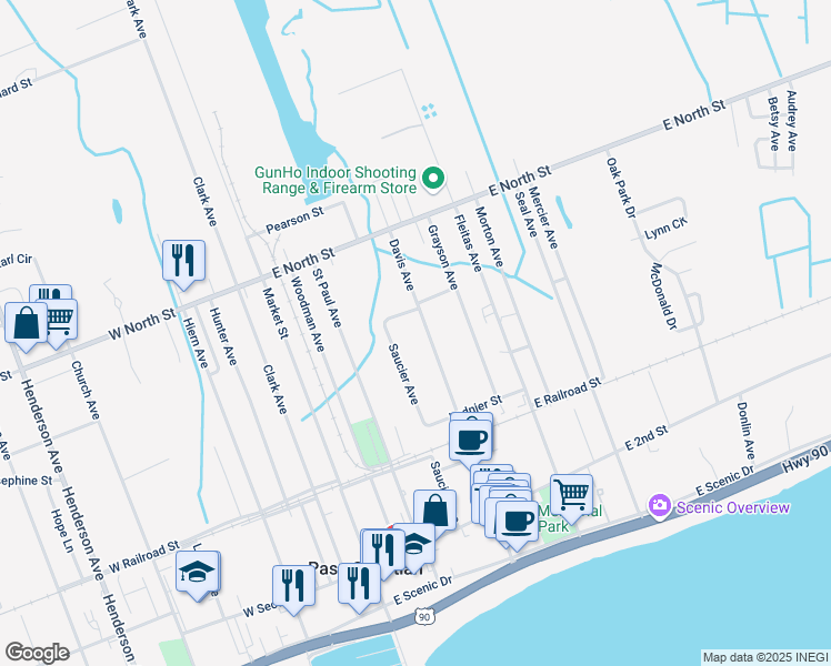 map of restaurants, bars, coffee shops, grocery stores, and more near 365 Davis Avenue in Pass Christian