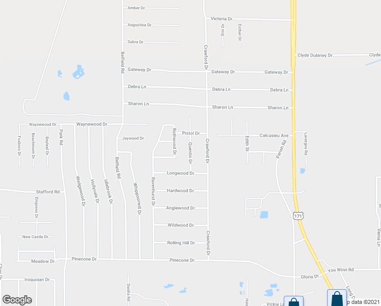 map of restaurants, bars, coffee shops, grocery stores, and more near 1402 Quentin Drive in Lake Charles