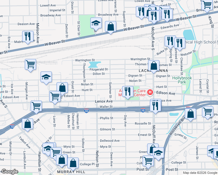 map of restaurants, bars, coffee shops, grocery stores, and more near 3318 Nolan Street in Jacksonville