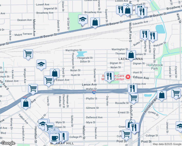 map of restaurants, bars, coffee shops, grocery stores, and more near 3318 Nolan Street in Jacksonville