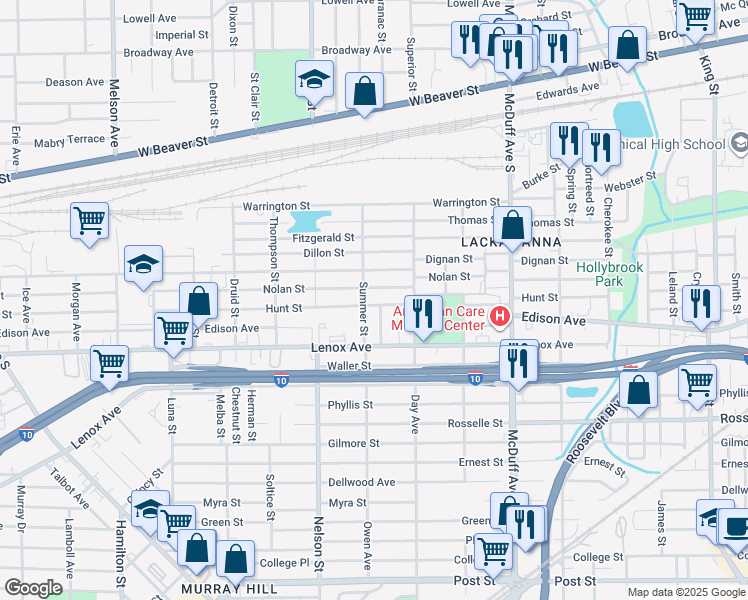 map of restaurants, bars, coffee shops, grocery stores, and more near 3236 Nolan Street in Jacksonville