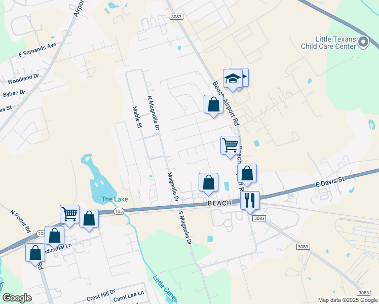map of restaurants, bars, coffee shops, grocery stores, and more near 504 Leaf Cluster Court East in Conroe