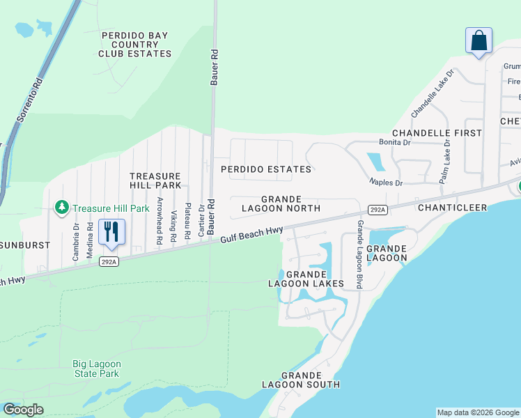 map of restaurants, bars, coffee shops, grocery stores, and more near 12139 Sage Avenue in Pensacola