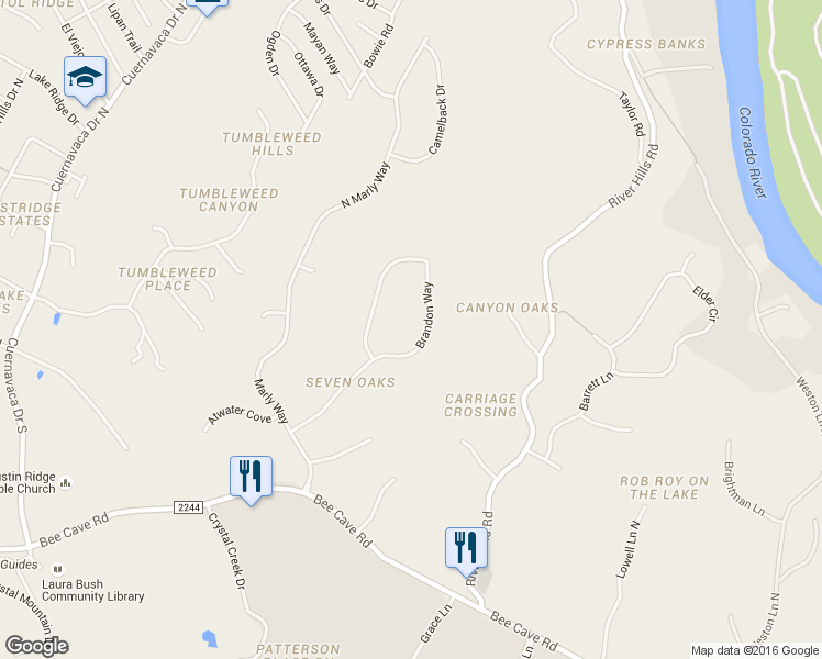 map of restaurants, bars, coffee shops, grocery stores, and more near 332 Brandon Way in Austin