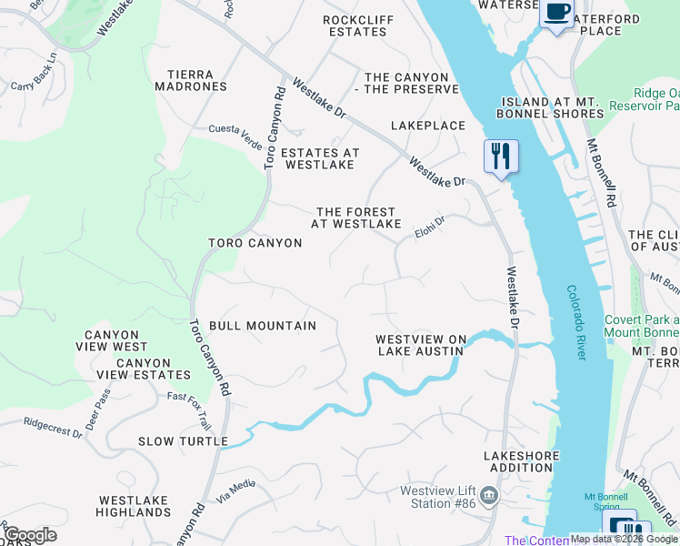 map of restaurants, bars, coffee shops, grocery stores, and more near 3403 Woodcutters Way in Austin