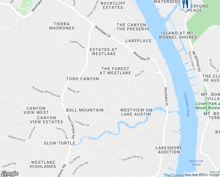 map of restaurants, bars, coffee shops, grocery stores, and more near 3403 Woodcutters Way in Austin