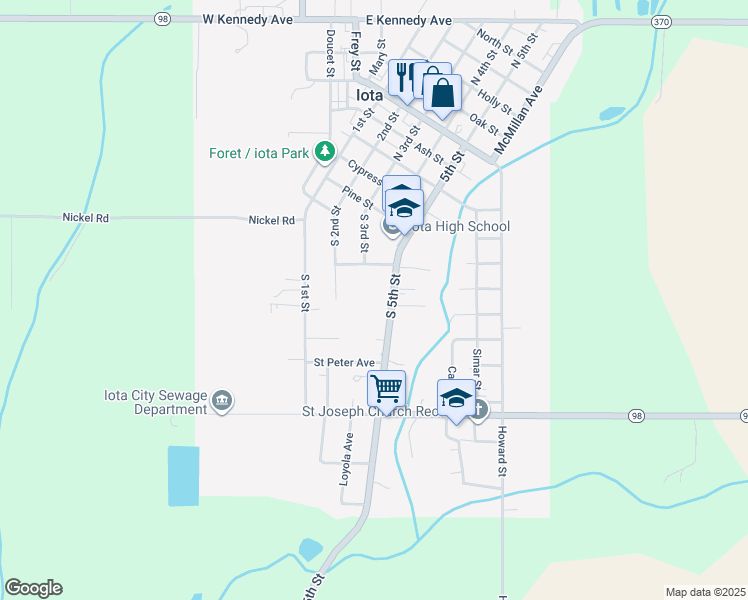 map of restaurants, bars, coffee shops, grocery stores, and more near 456 South 5th Street in Iota