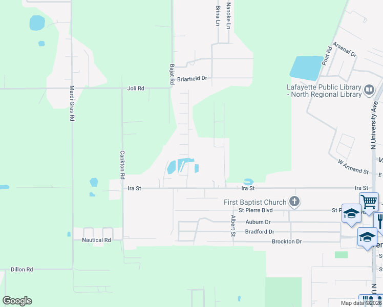 map of restaurants, bars, coffee shops, grocery stores, and more near 102 Island Nest Cove in Carencro