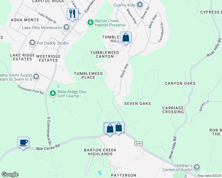 map of restaurants, bars, coffee shops, grocery stores, and more near 9117 Brookhurst Cove in Austin