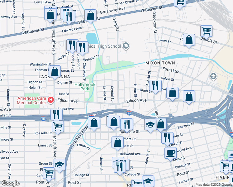 map of restaurants, bars, coffee shops, grocery stores, and more near 2768 Maplewood Street in Jacksonville