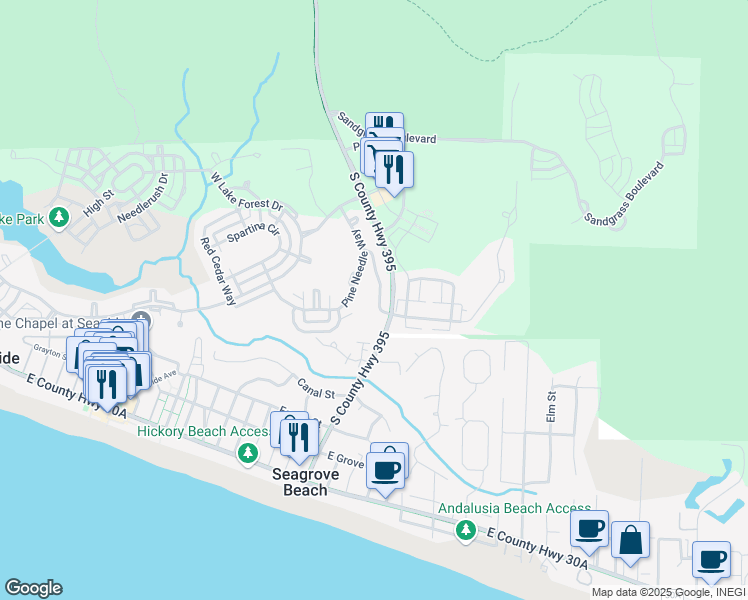 map of restaurants, bars, coffee shops, grocery stores, and more near 55 Royal Fern Way in Santa Rosa Beach
