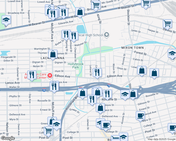 map of restaurants, bars, coffee shops, grocery stores, and more near 2812 Maplewood Street in Jacksonville
